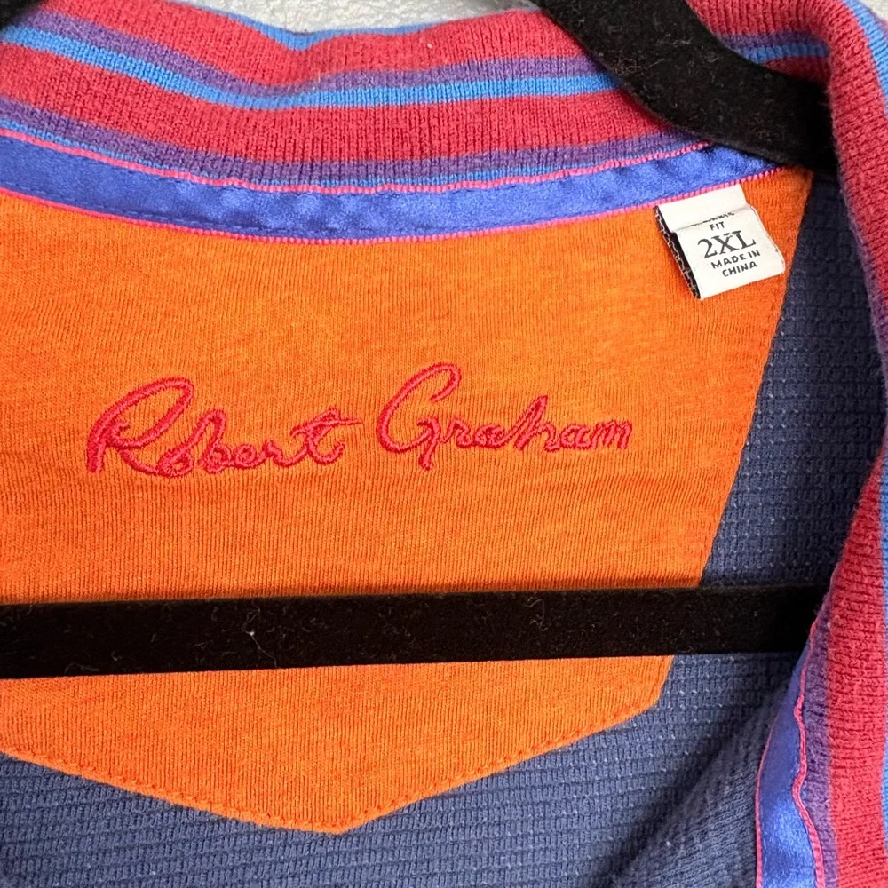 Robert Graham Men's 1/4 Zip Pullover Striped Knit Blue XXL Golf Office